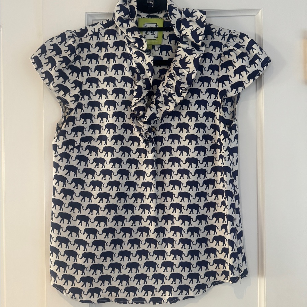 Elizabeth McKay Navy and White Elephant Blouse